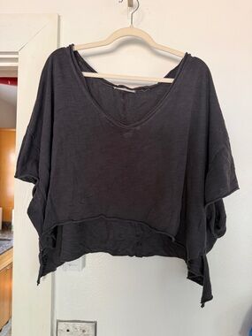 We The Free Black Relaxed V-Neck Cropped Dolman Top
